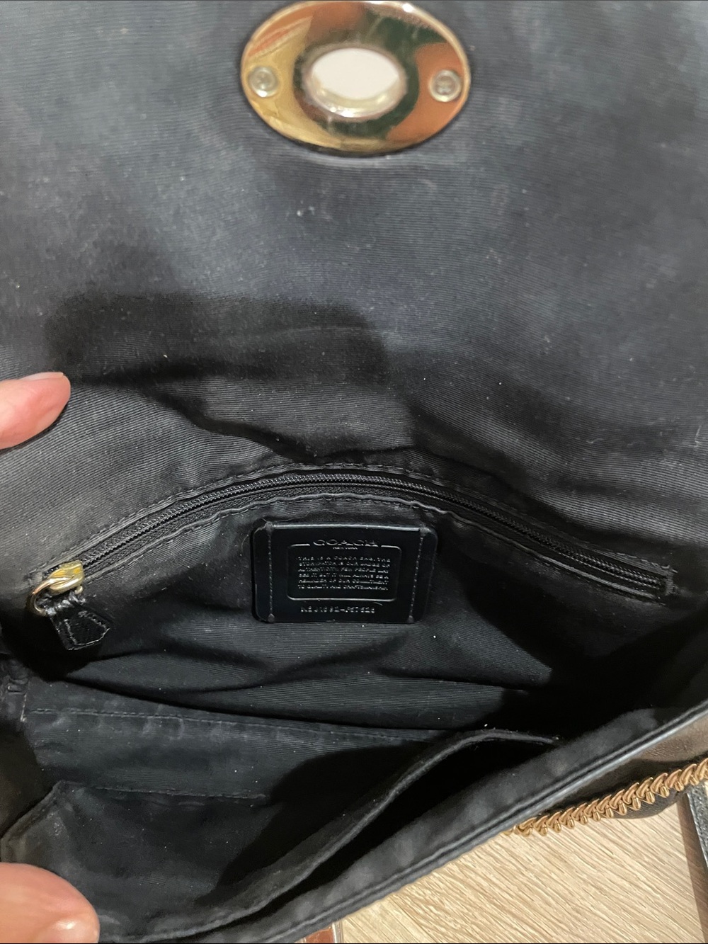 Coach Black Leather Crossbody with Turnlock and Chain Accent - Picture 9 of 13
